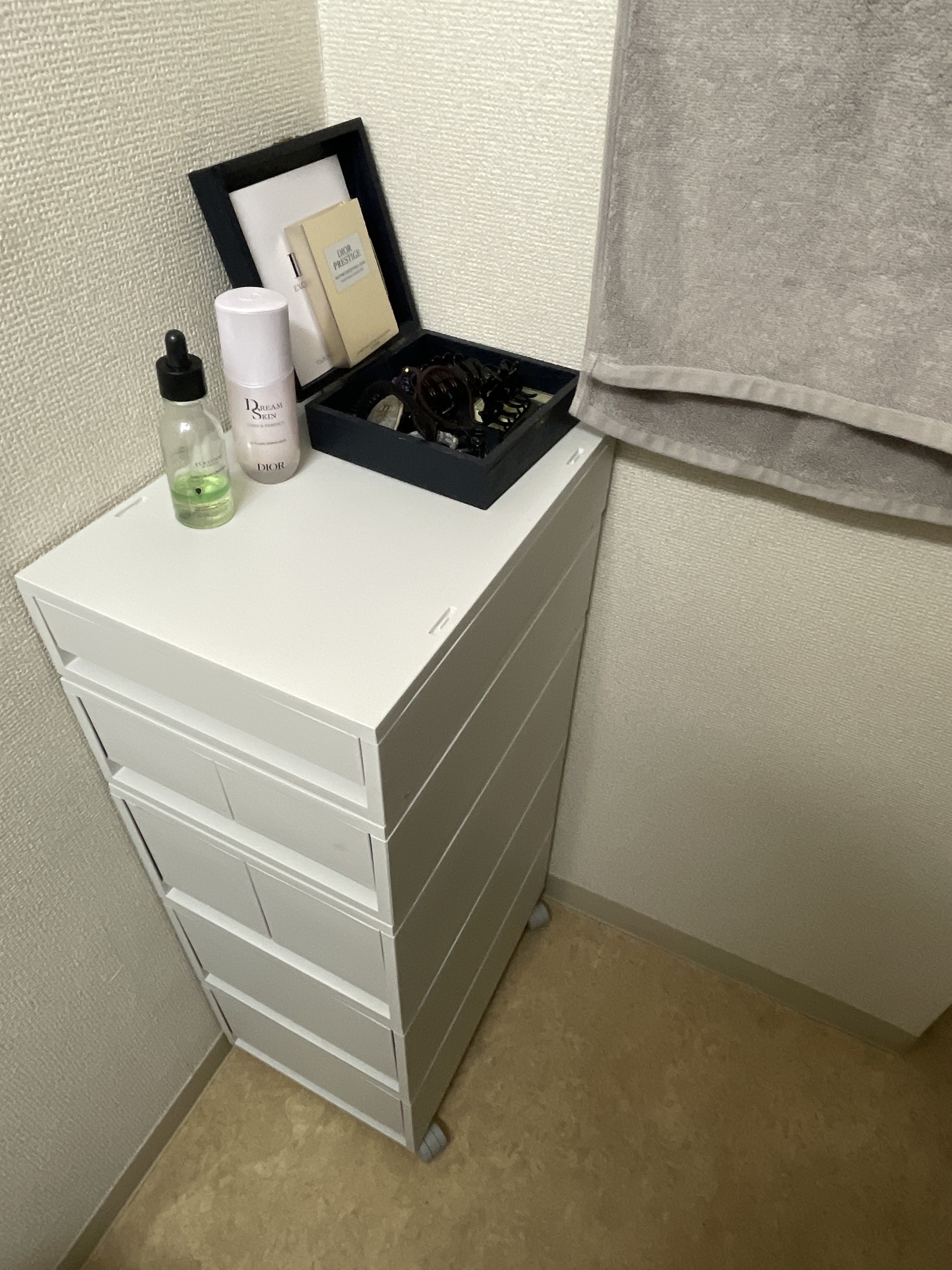 ポリプロピレンケース・引出式・深型・2個（仕切付）・ホワイトグレー